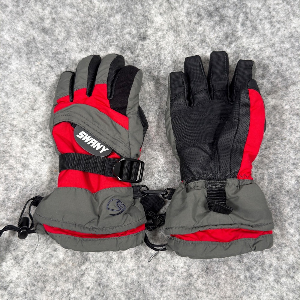 Swany Youth Small 5-6 Ski Gloves Red Grey SX-54J Winter Snowboarding Heat Pocket